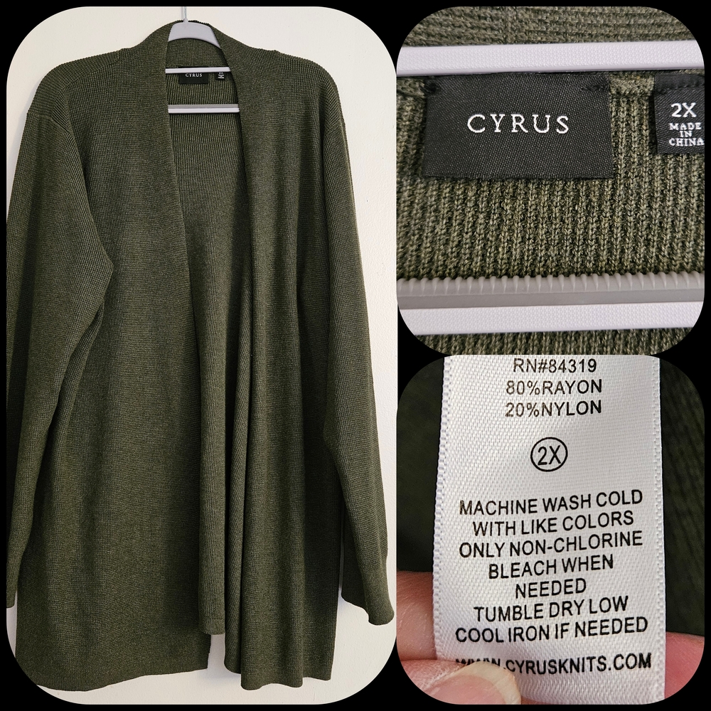 SIZE 2X Cyrus Women's Forest Green Cardigan (B48)